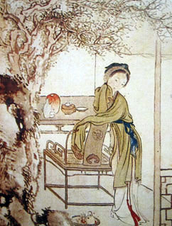 Escena de "Sueño en el pabellón rojo" pintada per Xu Baozhuan