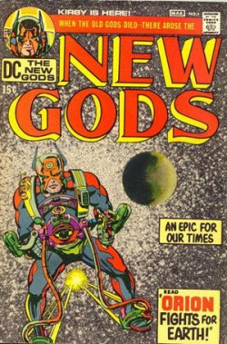Portada del número 1 dels "Nous Déus", una epopeia de ciència-ficció que Kirby va publicar a D.C. Comics als anys 70.